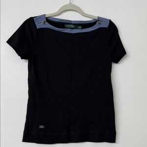 Ralph Lauren Black Tee with Blue Trim